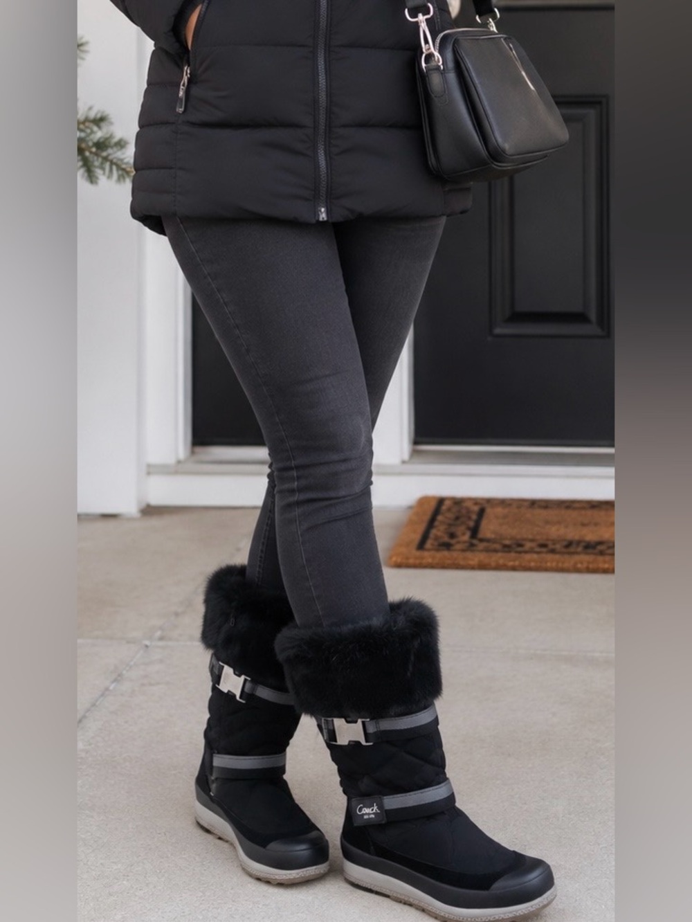 Coach Mariette Rabbit Fur Suede Silver Straps & Bottom Snow Boots WMNS Sz 5 NWOB